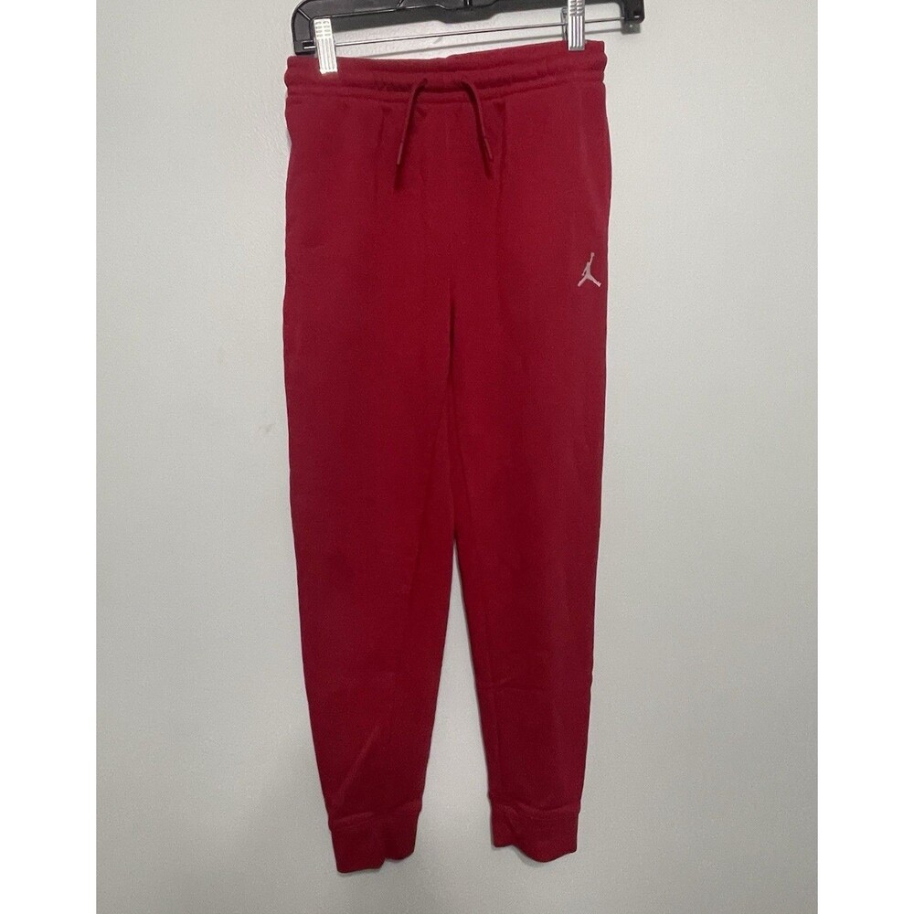 Jordan Red Fleece Jogger Pants Teens L Drawstring Elastic Waist Tapered
